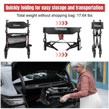 Load image into Gallery viewer, Rollator Walker for Seniors/Adults Foldable in Two Directions Rolling Walker with Seat 330 lbs Capacity 4 Big 8 inch Wheels Hand Grips Adjustable Height Lightweight Aluminum Walker 7204(Black)
