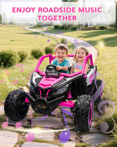 24V 7AH 2 Seater Power Wheels for Big Kids, 25" 4WD Large Kids' Electric Vehicles with Remote Control for Girls Boys, Pink