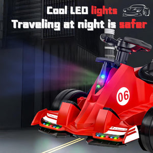 Electric Go Kart for Kids, 6V and 12V Drift Cart with 380W Powerful Motors, Ride-On Toy with Music, Lights for Boys and Girls,Red,12v