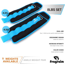 Load image into Gallery viewer, Ankle Weights for Women, Men and Kids - 4 LBS x 2 Strength Training Wrist/Leg/Arm Weight -(Sky Blue)
