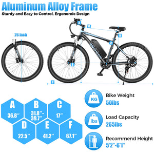 Electric Bike for Adults, [Peak 750W Motor] Electric Mountain Bike, 26" Sunshine Commuter Ebike, 55 Miles 22MPH Electric Bicycle