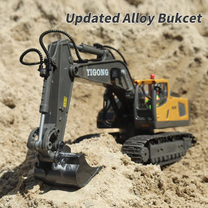 Remote Control Excavator 11 Channel RC Excavator Truck Toys 1/20 Scale 2.4Ghz Construction Vehicles with Metal Shovel (Yellow)
