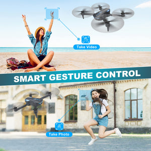Drone with 1080P Camera for Beginners and Kids, Foldable Remote Control Quadcopter with Voice Control, Gestures Selfie, Altitude Hold