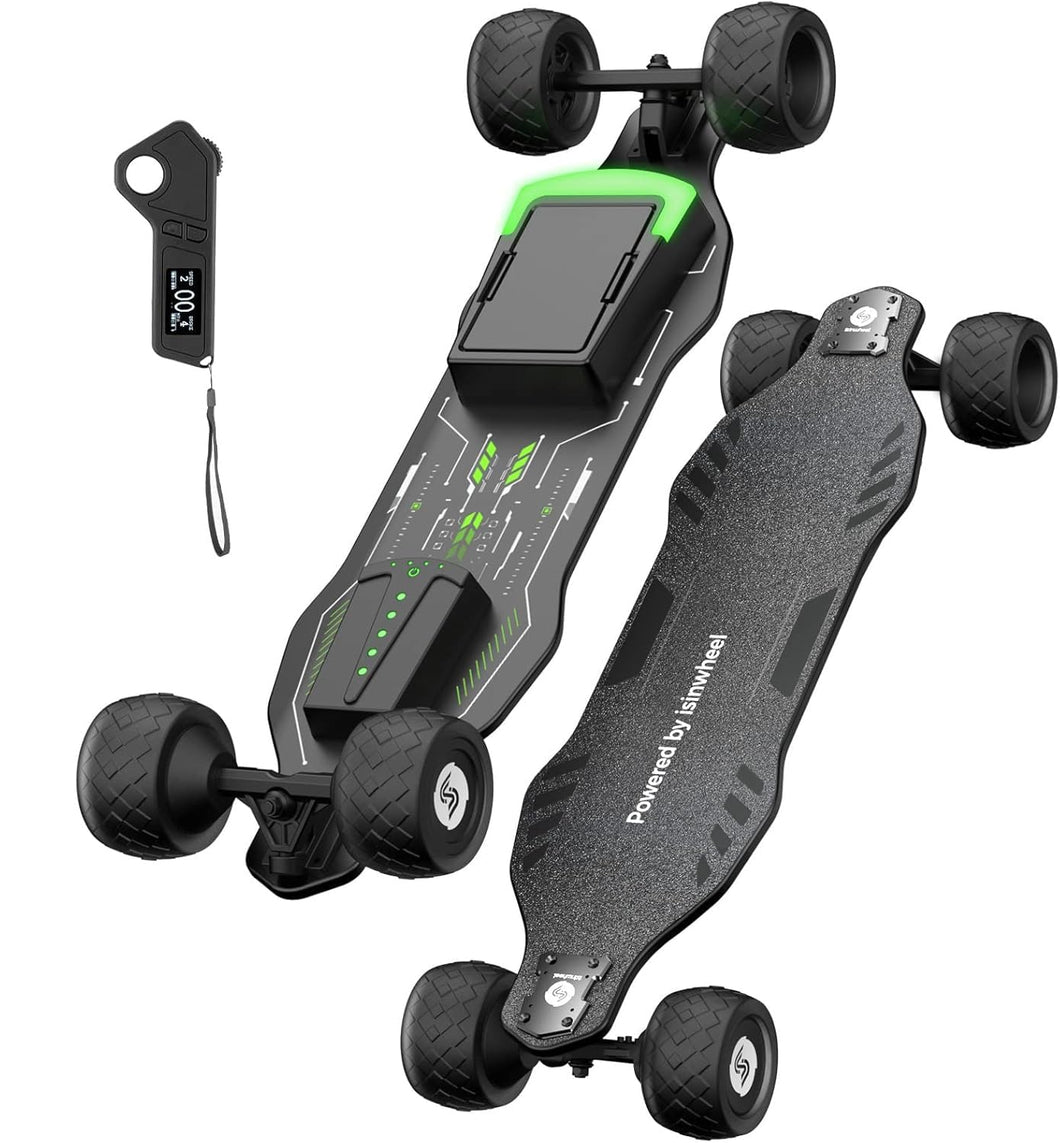 Off Road Electric Skateboard with Remote, 3000W/1200W Brushless Motor, 32/30 Mph Top Speed (1200W & 30 MPH & 12 Miles)