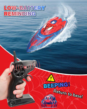 Load image into Gallery viewer, Spider Hero RC Boat, 2.4GHz Remote Control Boat with LED Lights for Kids, Pool Toy with 2 Rechargeable Batteries
