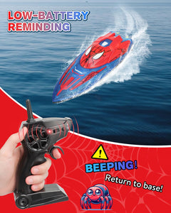 Spider Hero RC Boat, 2.4GHz Remote Control Boat with LED Lights for Kids, Pool Toy with 2 Rechargeable Batteries