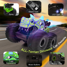 Load image into Gallery viewer, Remote Control Dinosaur Car Toys for Kid Boys, 2.4GHz RC Monster Truck Toys with Spray, Light, Sound (Green)
