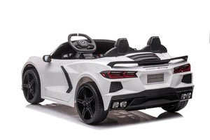 24V Chevrolet Corvette C8 2 Seater Ride on Car for Kids - LED Lights, Music Options, Remote Control (White)