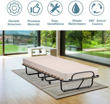 Load image into Gallery viewer, Renatone Folding Bed with Mattress, Portable Guest w/ 4 inch Memory Foam Sturdy Metal Frame, Rollaway Cot Size for Adults, Sleeper Bedroom, Living Room, Office, Camping Clear Small Single
