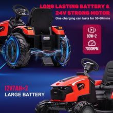 Load image into Gallery viewer, 3 in 1 Ride on Tractor, 24V Ride on Excavator with Remote Control, Kids Electric Vehicles w/Trailer, Shovel Bucket, Digger, Red
