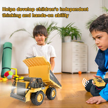 Load image into Gallery viewer, Remote Control Dump Truck Toys 9 Channel 2 Batteries RC Construction Toy Vehicles with Metal Bed Lights/Sounds
