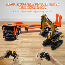 Load image into Gallery viewer, RC Semi Truck &amp; Excavator Toy Set, 2.4Ghz Remote Control Flatbed Truck with Excavator Toys, 1:24 RC Semi-Trailer
