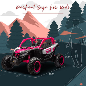 24V Electric Kids UTV Ride on Car with Remote Control, 2-Seater, 2 Shock Absorbers, 2x200W Motors (Pink)