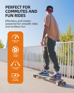 Electric Skateboard with 450W*2 Motor & RGB LED, 37" Longboard with Remote Control, 4 Modes Max 16Mph, 9 Layers Deck, Electric Skateboards