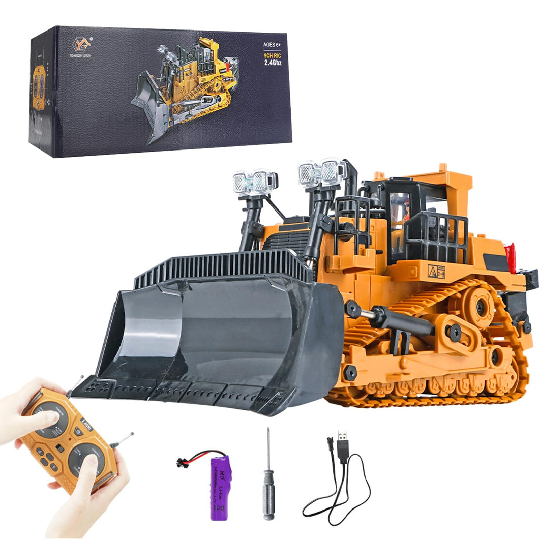RC Bulldozer, 1:24 Scale Remote Control Bulldozer, 2.4GHz 9 Channel RC Construction Truck, Engineering Vehicles Educational Toys