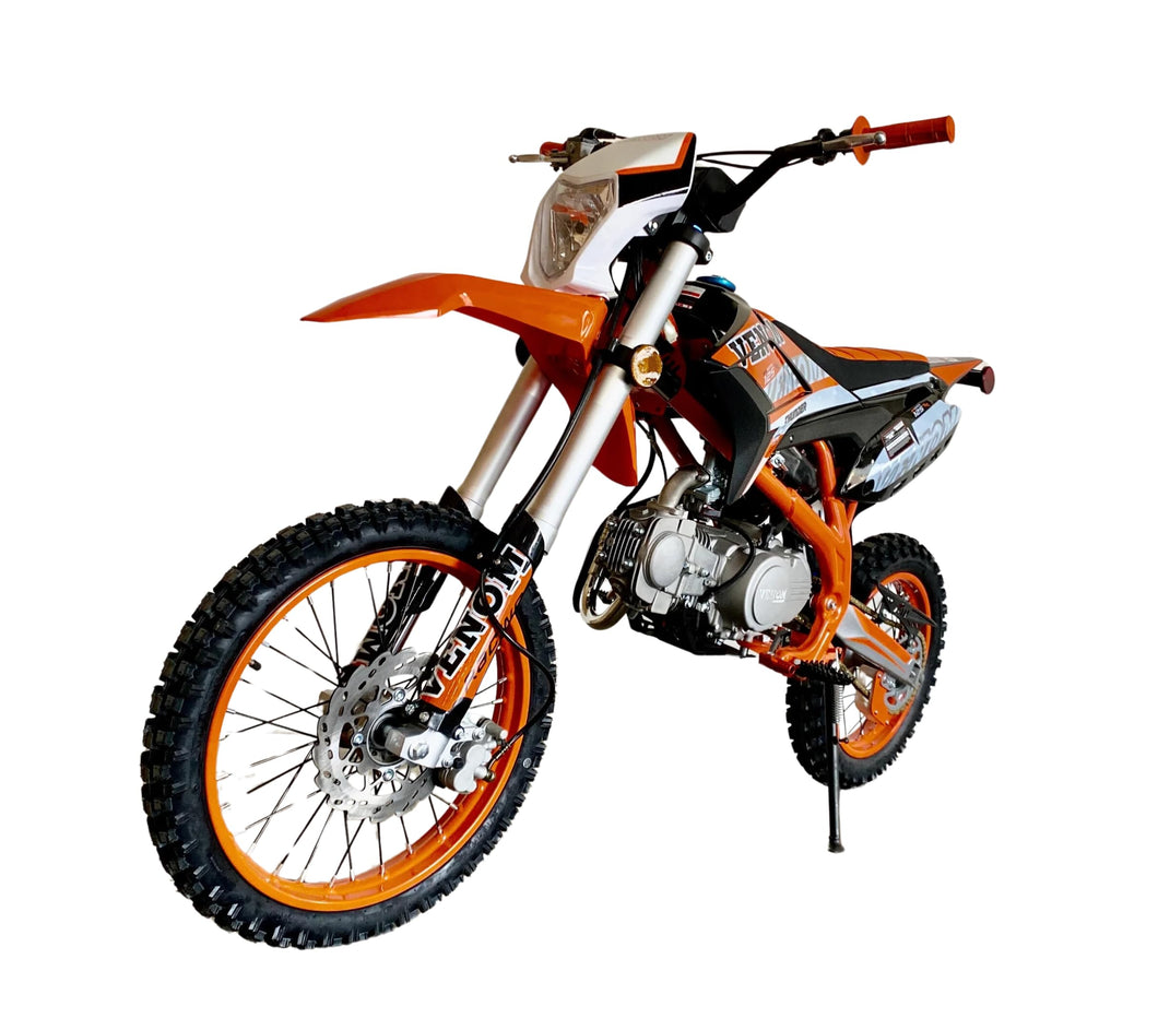 125CC Venom Thunder Off-Road Dirt Bike, 4-Speed Manual, Headlight Installed, Orange, Thick Frame (Black)