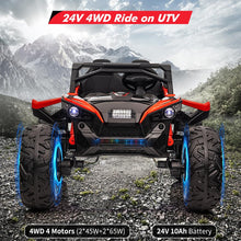 Load image into Gallery viewer, Ride On Utv Car for Kids with Remote Control, 24V 2 Seaters 10AH Battery, 4WD Powerful Motors with 17&quot; Eva Wheels, Red
