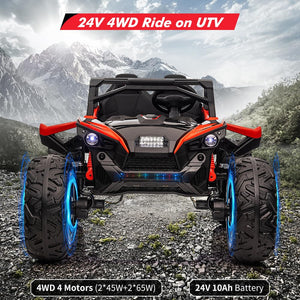 Ride On Utv Car for Kids with Remote Control, 24V 2 Seaters 10AH Battery, 4WD Powerful Motors with 17" Eva Wheels, Red