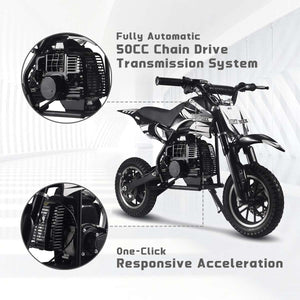 50CC Gas Dirt Bike, Off-Road Mini Bike with 2 Stroke, Motorcross Pocket Bike Push Start, Dual Disc Brake (Black)