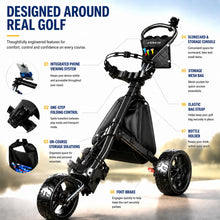 Load image into Gallery viewer, JANUS Pace Golf Push Cart with 360° Rotating Phone Holder, 3-Wheel Foldable Golf Cart with One-Click Folding, Wide EVA Wheels, Foot Brake, Adjustable Handle, Cooler Bag &amp; Scorecard Console
