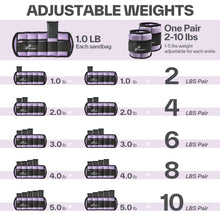 Load image into Gallery viewer, Sportneer Adjustable Ankle Weights Set - 1 Pair (2-10 lbs) Removable Sandbags -Lavender
