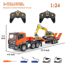 Load image into Gallery viewer, RC Semi Truck &amp; Excavator Toy Set, 2.4Ghz Remote Control Flatbed Truck with Excavator Toys, 1:24 RC Semi-Trailer
