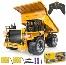 Load image into Gallery viewer, 2.4G RC Truck 6 Channel Bulldozer 4 Wheel Driver Mine Construction Alloy Metal Vehicle Truck 1:18 with 2 Rechargeable Batteries
