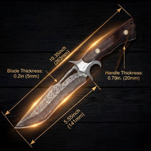 Load image into Gallery viewer, SAN TONG XIONG Damascus Hunting Knife,10.4" Fixed Blade VG10 Leather Sheath
