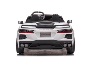 24V Chevrolet Corvette C8 2 Seater Ride on Car for Kids - LED Lights, Music Options, Remote Control (White)