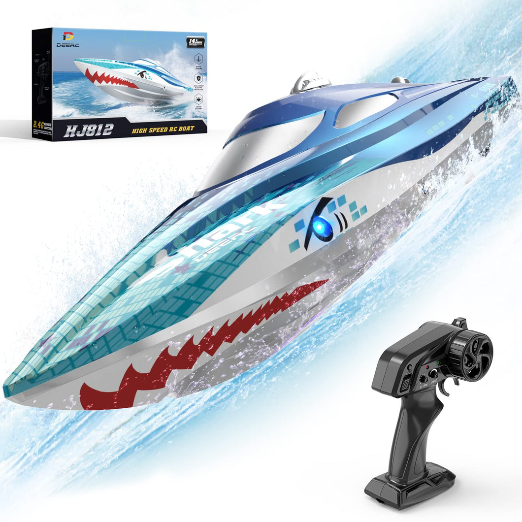 Full Proportional Remote Control Boat with LED Lights, Shark Graffiti, 20+ MPH,2.4GHz High Speed RC Racing Boats