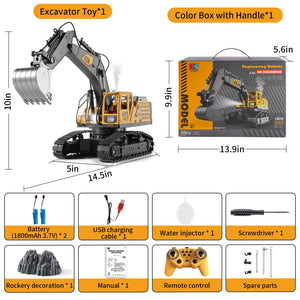 Remote Control Excavator Toys for Boys,14 Channel RC Digger Construction Toys Tractor, Simulated Smoke, Sound, Lighting, Metal Digging Head