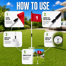 Load image into Gallery viewer, GEAVOUED 3FT Golf Flagsticks Mini with Flags and Cup Bases, Fiberglass Practice Flag Poles for Putting Green, Easy to Assemble, Portable for Backyard Indoor Outdoor Golf Practice (4 PACK -W)
