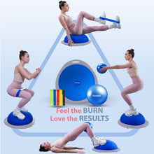 Load image into Gallery viewer, kisnbld Half Balance Ball Trainer, Inflatable 19/23 Inch Half Exercise Ball with Resistance Bands -Blue
