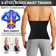 Load image into Gallery viewer, KIWI RATA Neoprene Workout Waist Trainer for Men Sweat Belt with Double Belly Straps, X-shape Steel Bones
