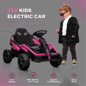 24V Ride on Car for Big Kids, Battery Powered Electric UTV, 3.7MPH Toddler Electric Go Kart, Aged 3-8 Years Old, Pink