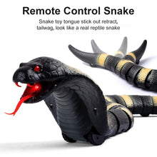 Load image into Gallery viewer, RC Snake Toy: Realistic Prank Cobra, Rechargeable, Smart Sensing, Infrared Controller for Kids/Cat (Black)

