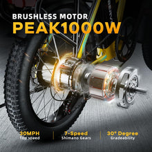 Load image into Gallery viewer, 1000W Folding Electric Bike, 48V 20.8AH Large Removable Battery E-Bike, 30+MPH, 80 Miles Max Range, 20&quot; Fat Tire Electric Bike
