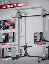 Load image into Gallery viewer, Major Fitness Drone3 Smith Machine, All-in-One Home Gym Power Rack with Cable Crossover, Pull-Up Bars, T-Bar &amp; Squat Station, Heavy-Duty Full-Body Workout for Strength Training (D3SMS-BK (Rack Only)
