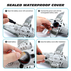Remote Control Dinosaur Toys for Kids 3 4 5 6 7, Mosasaurus Diving Toys RC Boat with Light and Spray Water for Swimming