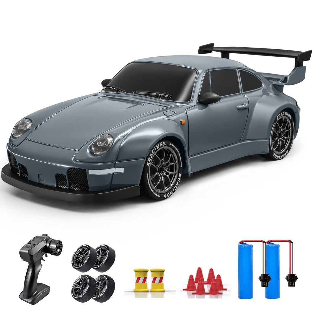 RC Drift Car, 1:24 Remote Control Car for Kids, 20KM/H 4WD High Speed RC Cars with LED Lights, Two Batteries, Extra Drifting Tires