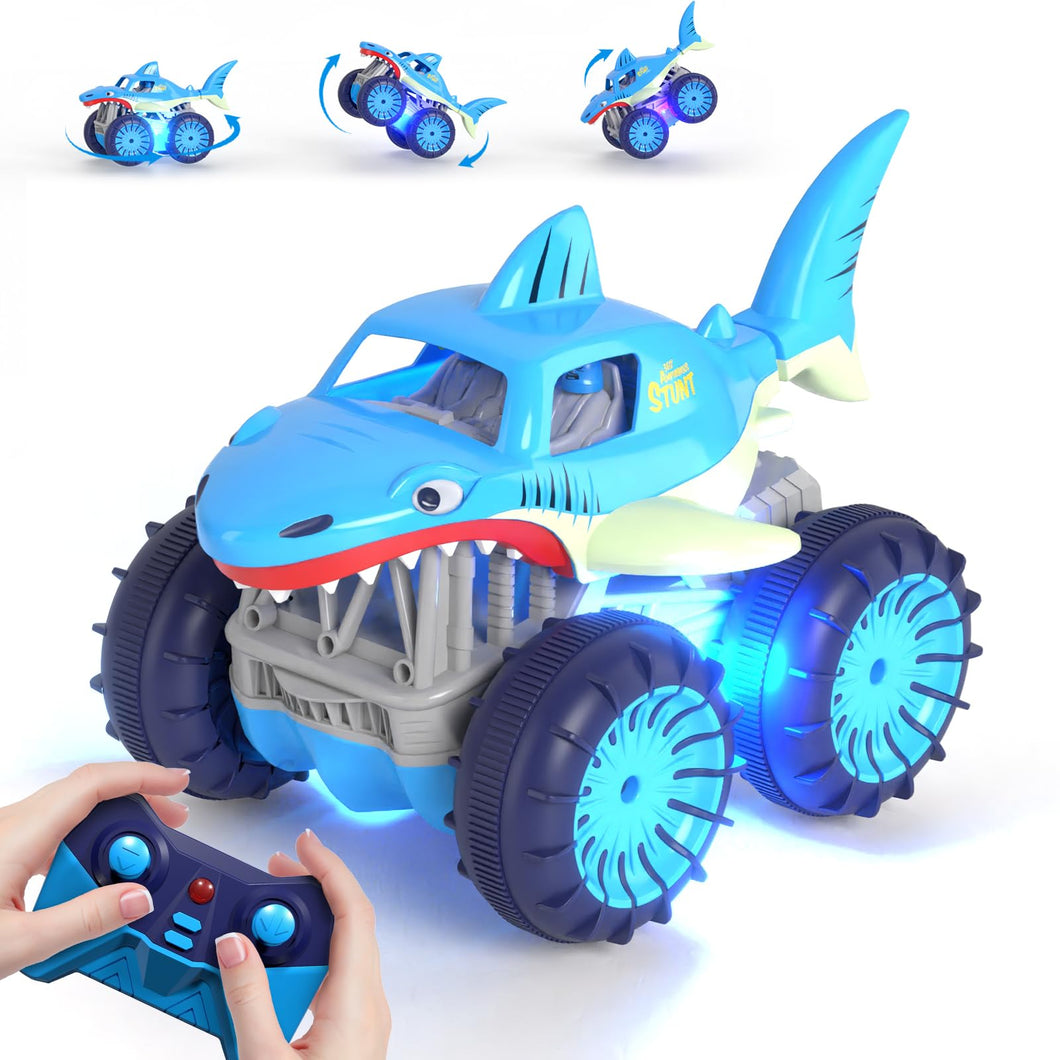 Fast Direct Charging Remote Control Car, Rechargeable Amphibious RC Cars with 2.4Ghz 4WD All Terrain Waterproof RC Shark Monster
