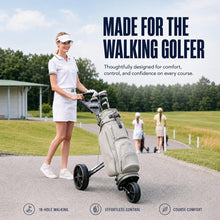 Load image into Gallery viewer, JANUS Pace Golf Push Cart with 360° Rotating Phone Holder, 3-Wheel Foldable Golf Cart with One-Click Folding, Wide EVA Wheels, Foot Brake, Adjustable Handle, Cooler Bag &amp; Scorecard Console
