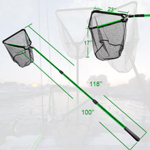 Load image into Gallery viewer, Fiblink Folding Aluminum Fishing Landing Net Fish Net with Extending Telescoping Pole Handle (Green:59-118 inches-(Extend Length))

