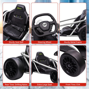 24V 9Ah Kids Ride On Go Kart Toy, High Speed 8MPH Drifting Car with Powerful Motors, Large Seat, Slow Start Function, High/Low Speed