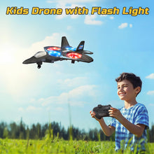 Load image into Gallery viewer, Foam Drone RC Airplane for Kids and Beginners, Remote Control Plane Fighter Jet with Light, Auto Hovering, 360° Flip and 2 Batteries (16 Mins)
