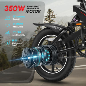 Electric Bike for Adults,14" Folding Electric Bicycle 350W 36V 6AH Battery w/Dul Shock Absorber, Foldable Commuter City Ebike