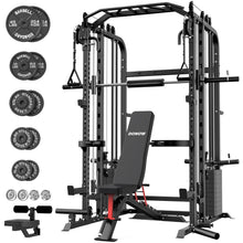 Load image into Gallery viewer, DONOW Smith Machine with Weight Stacks, Power Cage Home Gym System , Iron Weight Plates 240lbs
