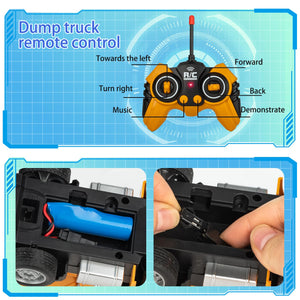 Remote Control Excavator and Dump Truck Toy Set - RC Construction Vehicles Toy with Barricades, Road Signs