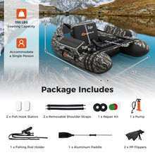 Load image into Gallery viewer, Goplus Inflatable Float Tube, Fishing Belly Boat w/Paddle, Flippers, Fish Ruler, Pump, Storage Bag, Adjustable Straps, 350LBS Load Capacity (Camouflage, W/Rod Holder)
