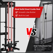 Load image into Gallery viewer, Mikolo F4 2.0 Power Cage with Dual-Track Smooth Pulley System, 1200LBS Power Rack with Leg Hold-Down for Heavy LAT Pulldowns, All-in-One Squat Rack with More Training Attachments for Home Gym (Black)

